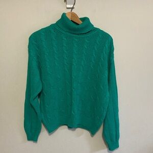 Vintage Knit Concepts Emerald Green Cable Knit Turtleneck Sweater, Size Small